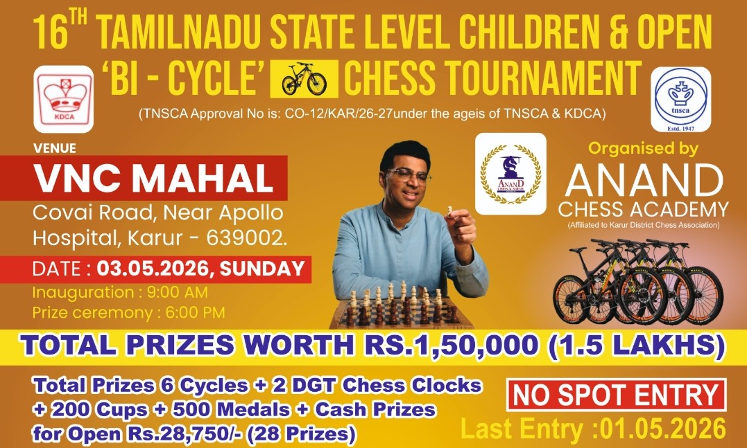 16th TN STATE LEVEL CHILDREN & OPEN BI-CYCLE CHESS TOURNAMENT