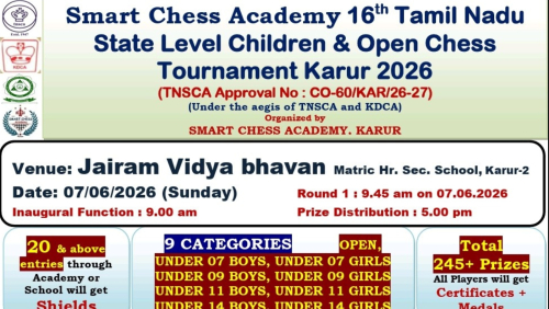16th Tamil Nadu State Level Children Chess Tournament Karur 2026